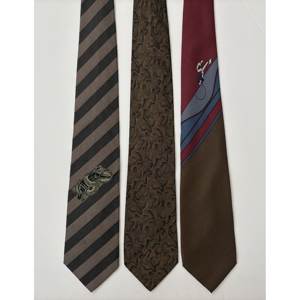 NEW Claude Montana Vintage Silk Tie Necktie *Lot of 3* Brown Stripe Abstract